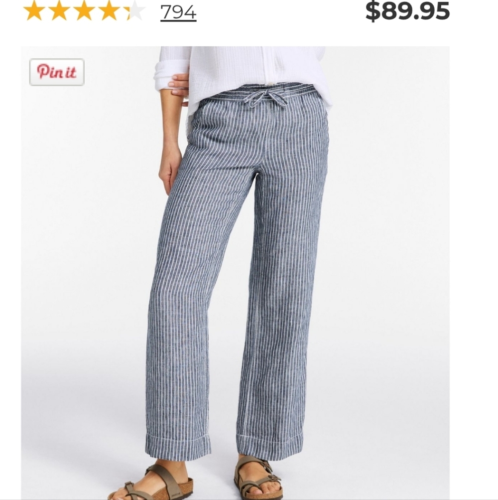 L.L. Bean 100% Linen Striped Wide Leg Pants 18